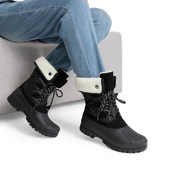Women’s Waterproof Faux Wool Winter Boots - BLACK - 7