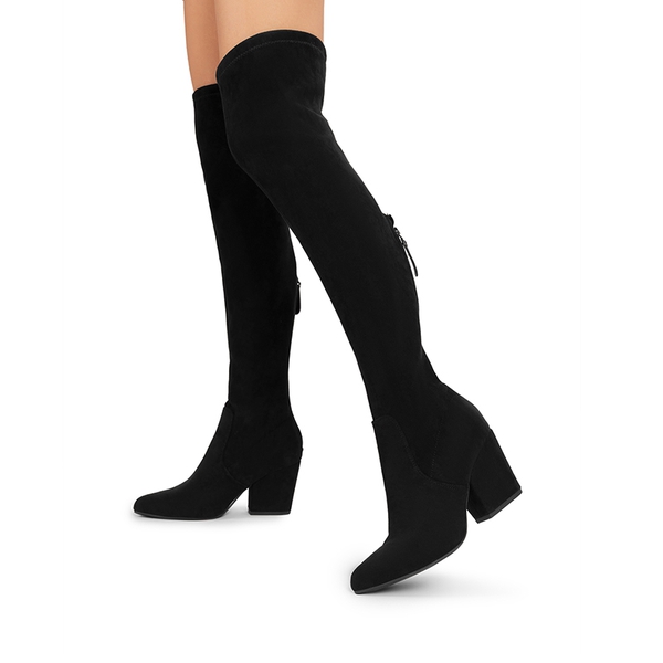 Women’s Stretch-Fit Pointed-Toe Block Heel Boots - BLACK-SUEDE - 6