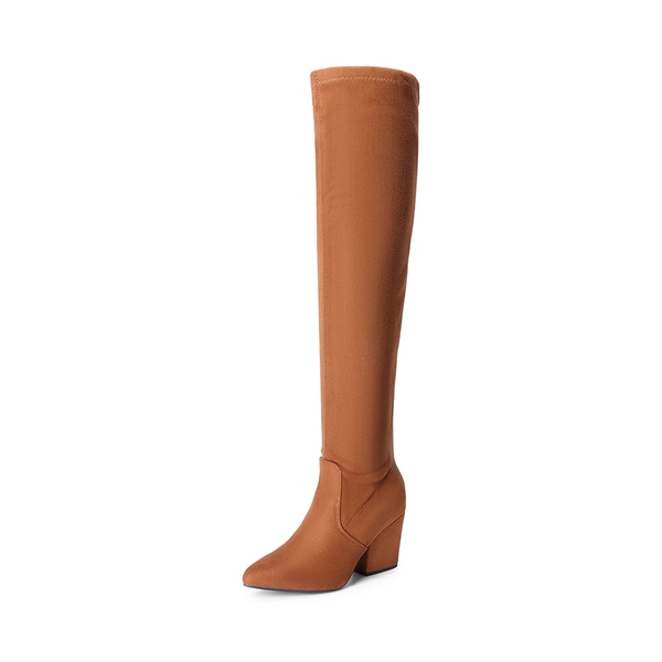 Women’s Stretch-Fit Pointed-Toe Block Heel Boots - BROWN -  0
