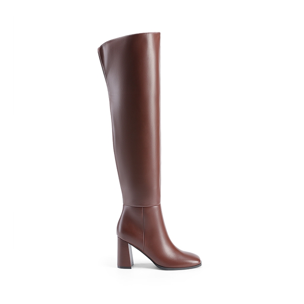 Women’s Over-The-Knee Square-Toe Boots - BROWN - 1