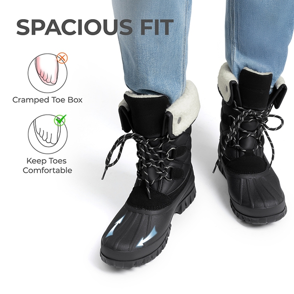 Women’s Waterproof Faux Wool Winter Boots - BLACK - 6