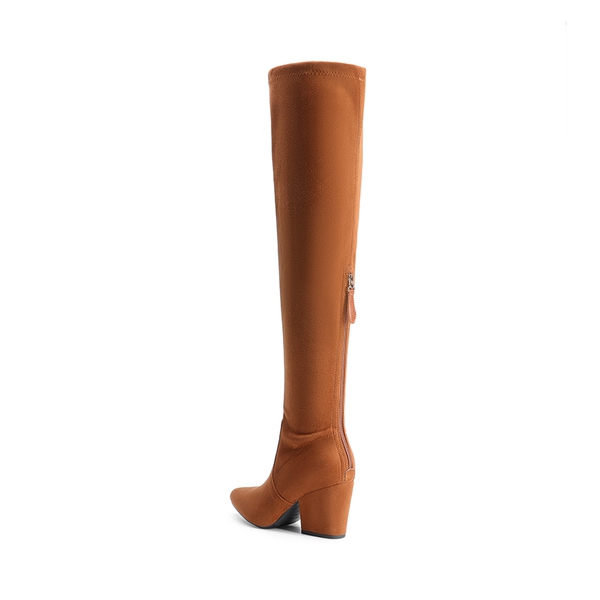 Women’s Stretch-Fit Pointed-Toe Block Heel Boots - BROWN - 5