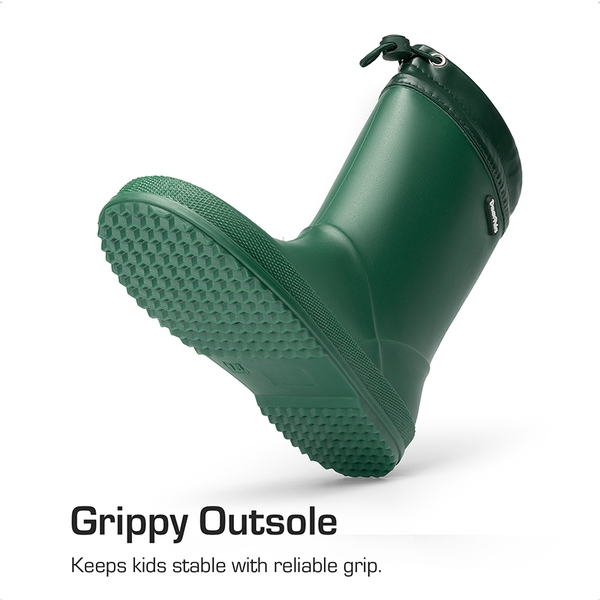 Kids’ Waterproof Drawstring Rain Boots - DARK GREEN - 2