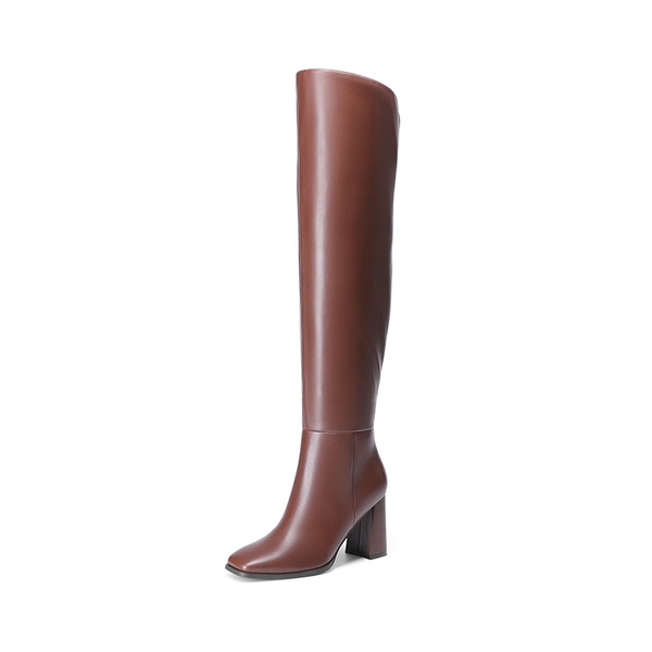 Women’s Over-The-Knee Square-Toe Boots - BROWN -  0