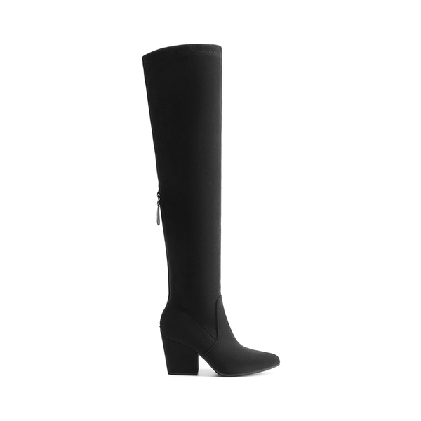 Women’s Stretch-Fit Pointed-Toe Block Heel Boots - BLACK-SUEDE - 1