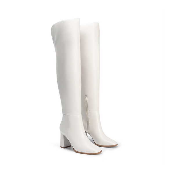 Women’s Over-The-Knee Square-Toe Boots - WHITE - 3