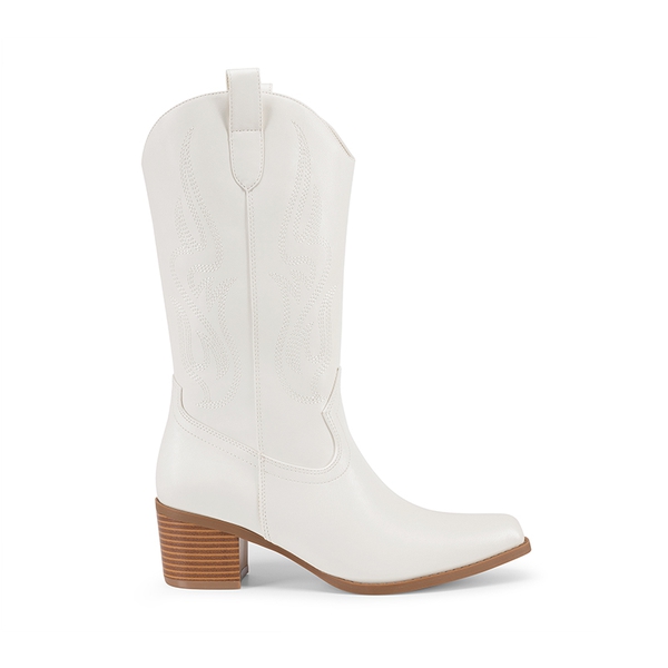 Women’s Embroidered Mid-Calf Cowboy Boots - WHITE-PU - 5