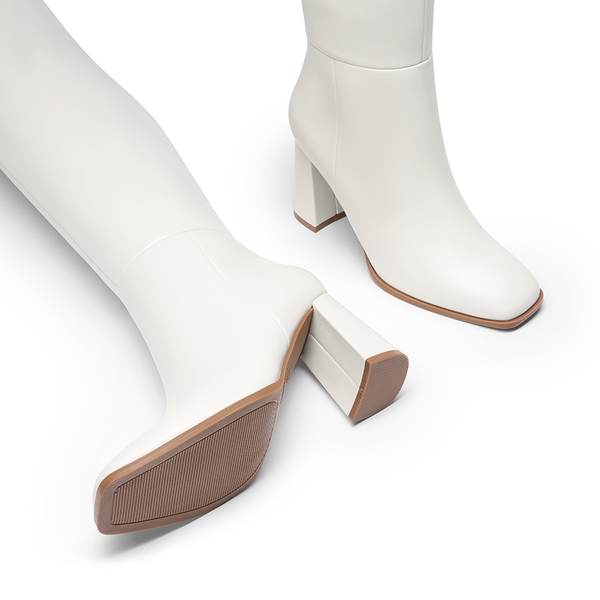 Women’s Over-The-Knee Square-Toe Boots - WHITE - 5