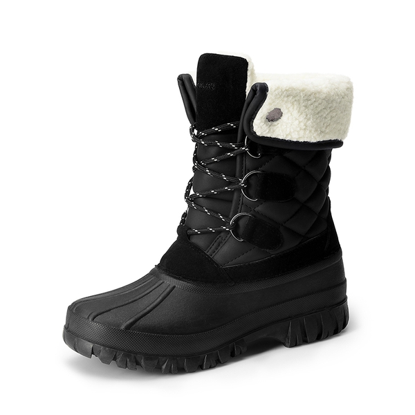 Women’s Waterproof Faux Wool Winter Boots - BLACK -  0