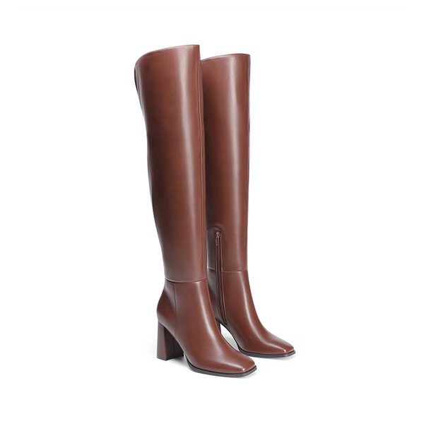 Women’s Over-The-Knee Square-Toe Boots - BROWN - 3