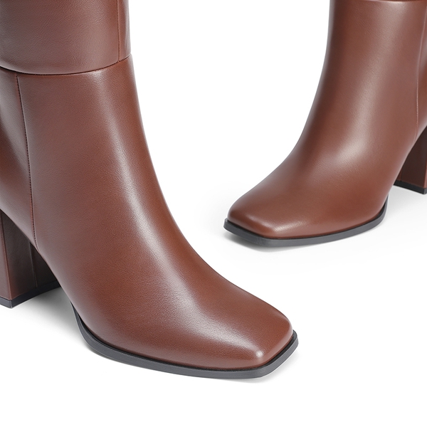 Women’s Over-The-Knee Square-Toe Boots - BROWN - 4