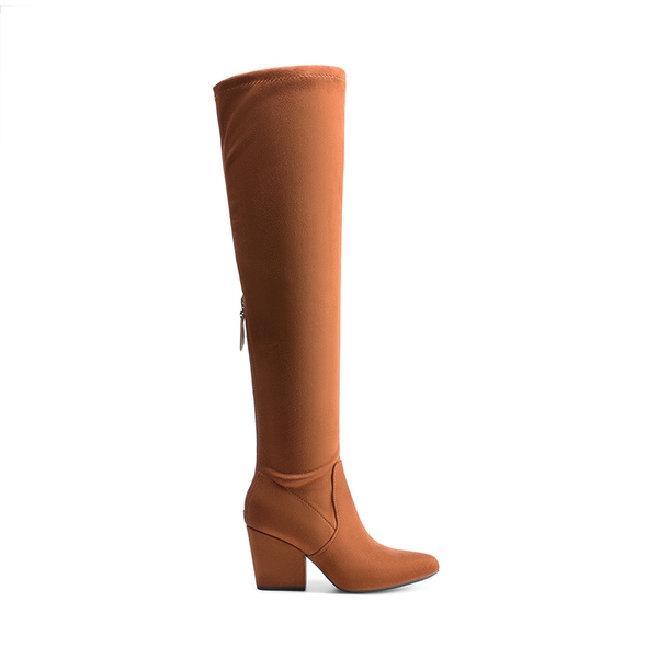 Women’s Stretch-Fit Pointed-Toe Block Heel Boots - BROWN - 1