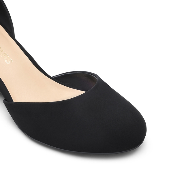 Women’s Round-Toe D’Orsay Block Heel Pumps - BLACK-NUBUCK - 1