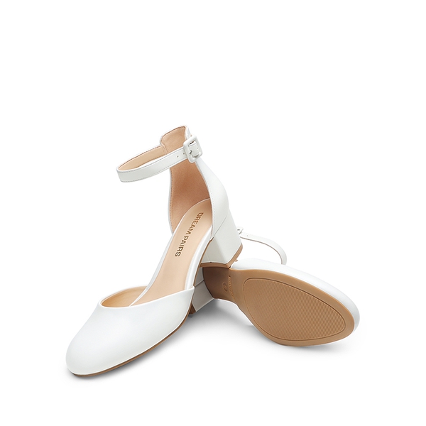 Women’s Round-Toe D’Orsay Block Heel Pumps - WHITE - 4