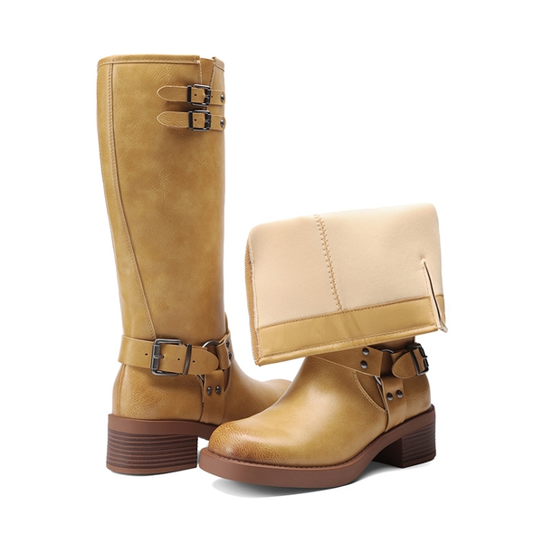 Women’s Adjustable Strap Moto Boots - YELLOW - 4
