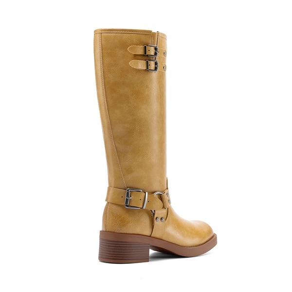 Women’s Adjustable Strap Moto Boots - YELLOW - 2