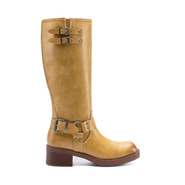 Women’s Adjustable Strap Moto Boots - YELLOW - 1