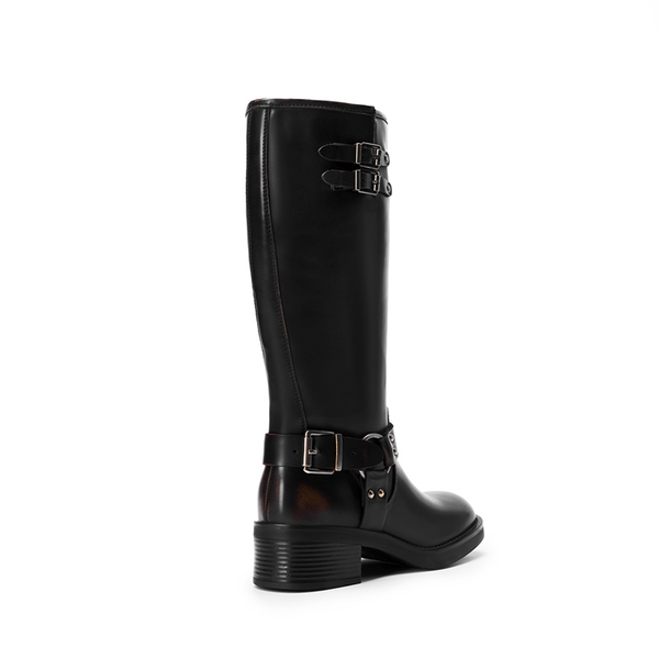 Women’s Adjustable Strap Moto Boots - BLACK/BROWN - 2