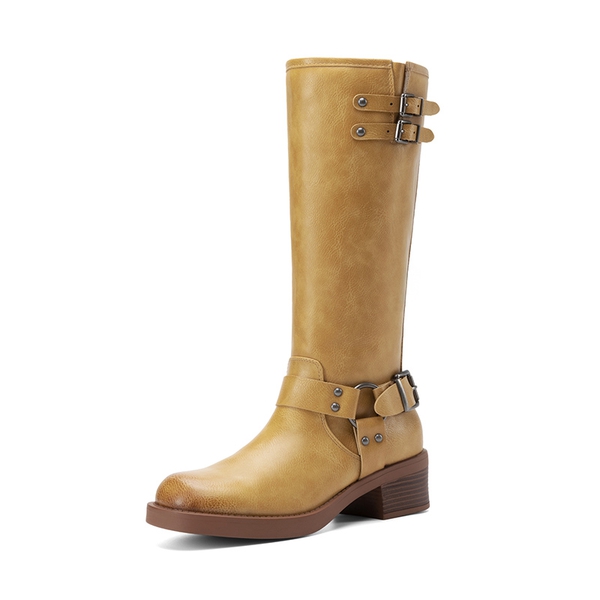 Women’s Adjustable Strap Moto Boots - YELLOW -  0