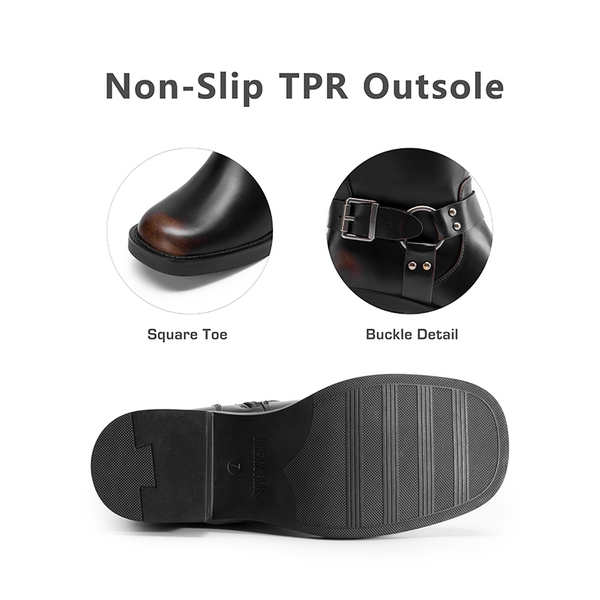 Women’s Adjustable Strap Moto Boots - BLACK/BROWN - 3