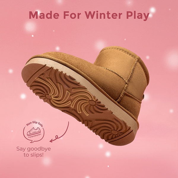 [FuzzyClassic Kid's Low Boot] Kids Faux Fur-Lined Snow Boots - CAMEL - 1