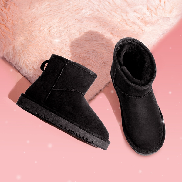 [FuzzyClassic Kid's Low Boot] Kids Faux Fur-Lined Snow Boots - BLACK - 3