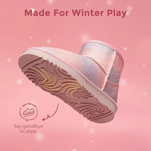 [FuzzyClassic Kid's Low Boot] Kids Faux Fur-Lined Snow Boots - PINK-RAINBOW - 1