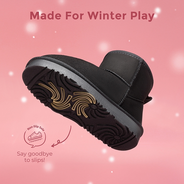 [FuzzyClassic Kid's Low Boot] Kids Faux Fur-Lined Snow Boots - BLACK - 1