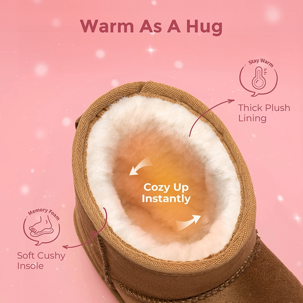 [FuzzyClassic Kid's Low Boot] Kids Faux Fur-Lined Snow Boots - CAMEL - 2