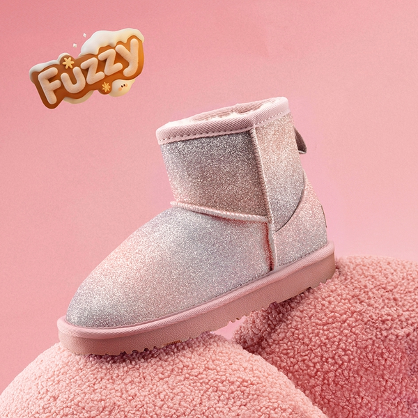 [FuzzyClassic Kid's Low Boot] Kids Faux Fur-Lined Snow Boots - PINK-RAINBOW - 4