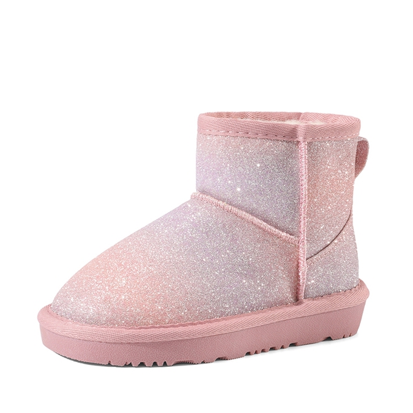 [FuzzyClassic Kid's Low Boot] Kids Faux Fur-Lined Snow Boots - PINK-RAINBOW -  0