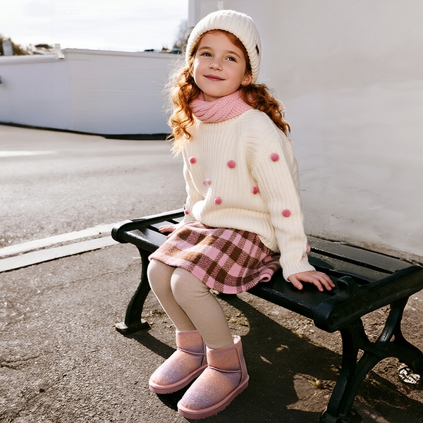 [FuzzyClassic Kid's Low Boot] Kids Faux Fur-Lined Snow Boots - PINK-RAINBOW - 5