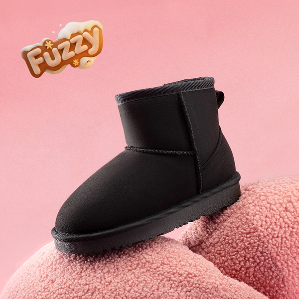 [FuzzyClassic Kid's Low Boot] Kids Faux Fur-Lined Snow Boots - BLACK - 4
