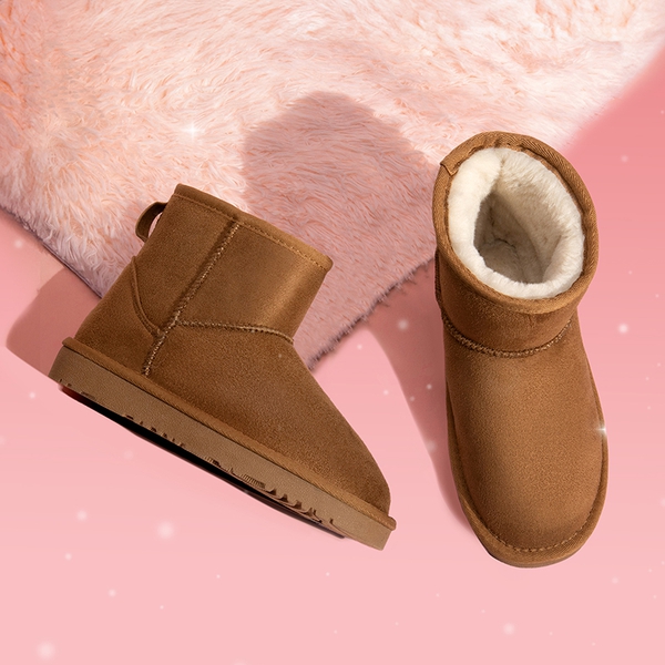 [FuzzyClassic Kid's Low Boot] Kids Faux Fur-Lined Snow Boots - CAMEL - 3