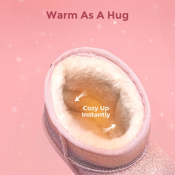 [FuzzyClassic Kid's Low Boot] Kids Faux Fur-Lined Snow Boots - PINK-RAINBOW - 2