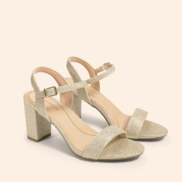 Minimalist Vegan Leather Block Heel Sandals - GOLD - 2