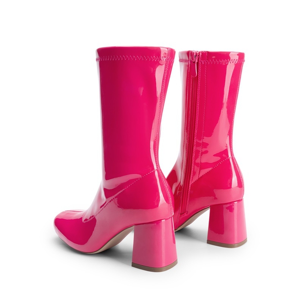 Women’s Square-Toe Block Heel Go-Go Boots - HOT PINK - 3