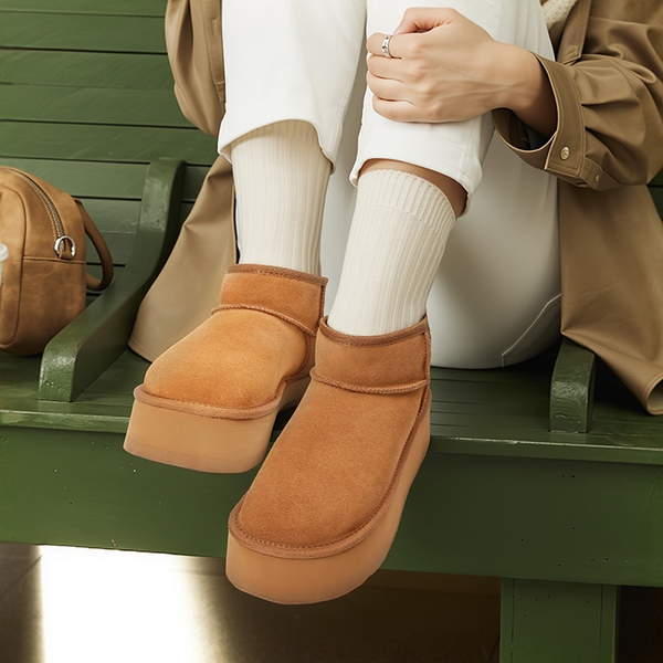 Women’s Suede Faux Fur Warm Winter Snow Boots - CHESTNUT - 8