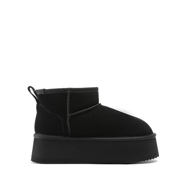 Women’s Suede Faux Fur Warm Winter Snow Boots - BLACK - 1