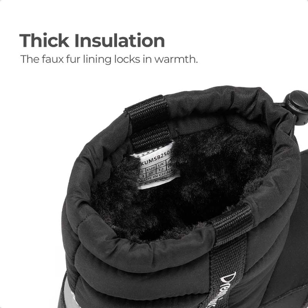 Kids’ Adjustable Drawstring Winter Snow Boots - BLACK - 3