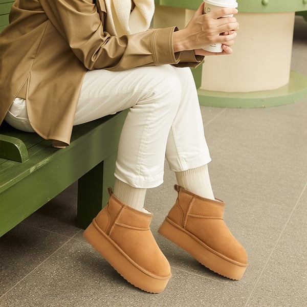 Women’s Suede Faux Fur Warm Winter Snow Boots - CHESTNUT - 7