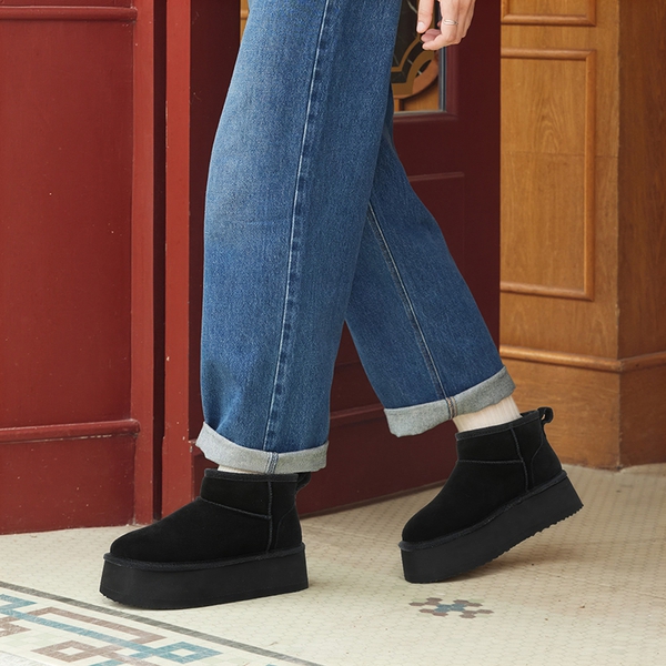 Women’s Suede Faux Fur Warm Winter Snow Boots - BLACK - 7
