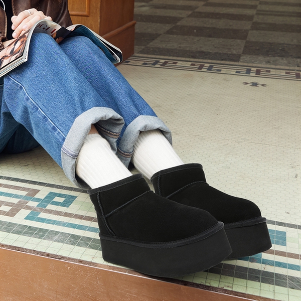 Women’s Suede Faux Fur Warm Winter Snow Boots - BLACK - 8