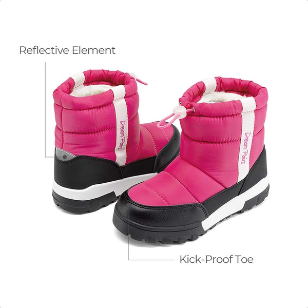 Kids’ Adjustable Drawstring Winter Snow Boots - BABY PINK - 4