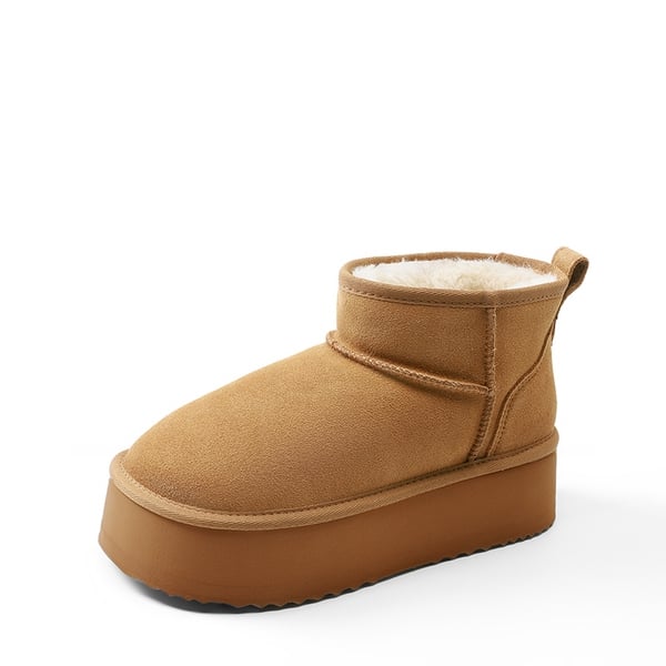 Women’s Suede Faux Fur Warm Winter Snow Boots - CHESTNUT -  0