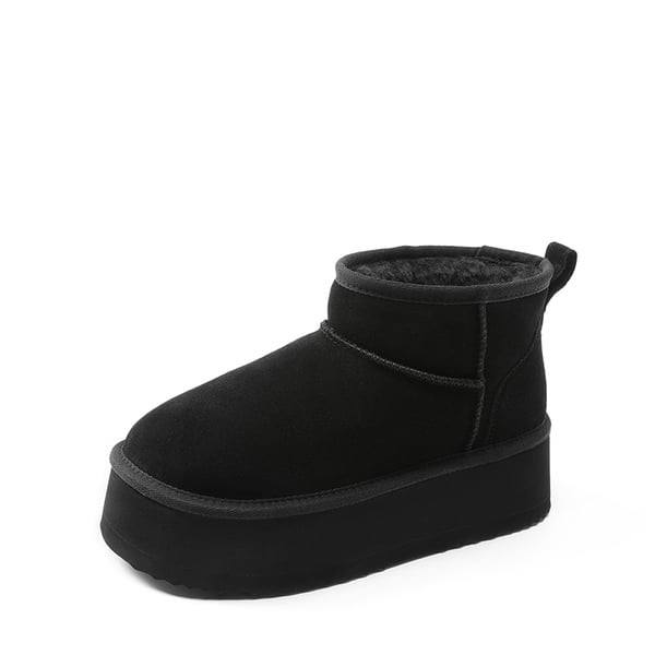 Women’s Suede Faux Fur Warm Winter Snow Boots - BLACK -  0