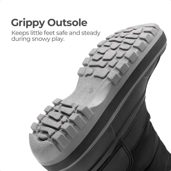 Kids’ Waterproof Slip-On Winter Snow Boots - BLACK - 3