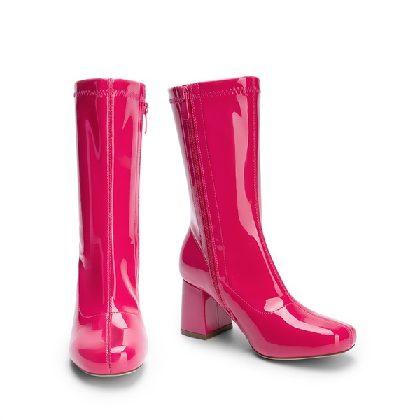Women’s Square-Toe Block Heel Go-Go Boots - HOT PINK - 2