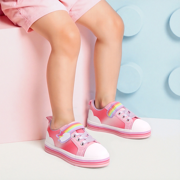 Girls’ Rainbow Ombre Hook-and-Loop Sneakers - RAINBOW/PINK - 5