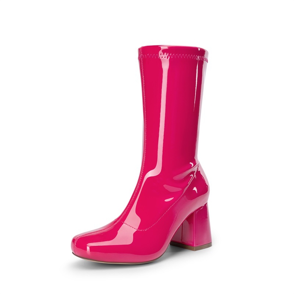 Women’s Square-Toe Block Heel Go-Go Boots - HOT PINK -  0